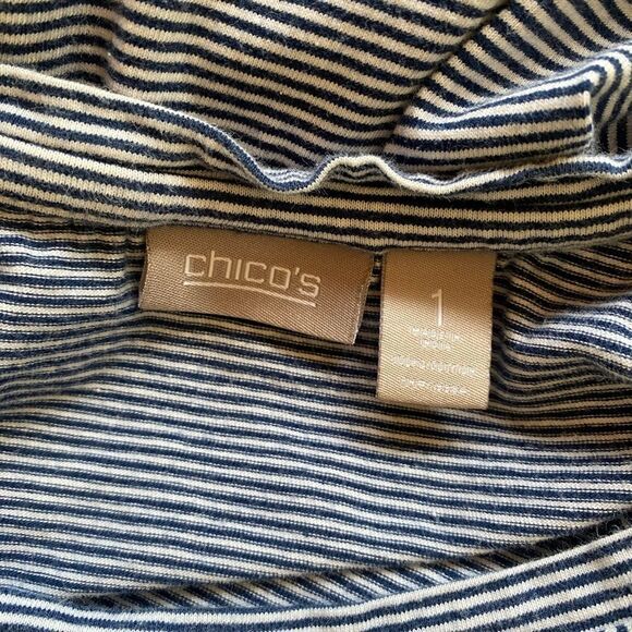 Chico’s Women’s Size 1 (US 8) Blue White Striped Cotton Top | Long Sleeve Button - Picture 5 of 5
